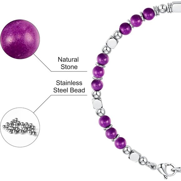 Silver & Purple Boho Beaded Bracelets for Women Trendy Jewelry Gifts for Lover - Picture 5 of 6